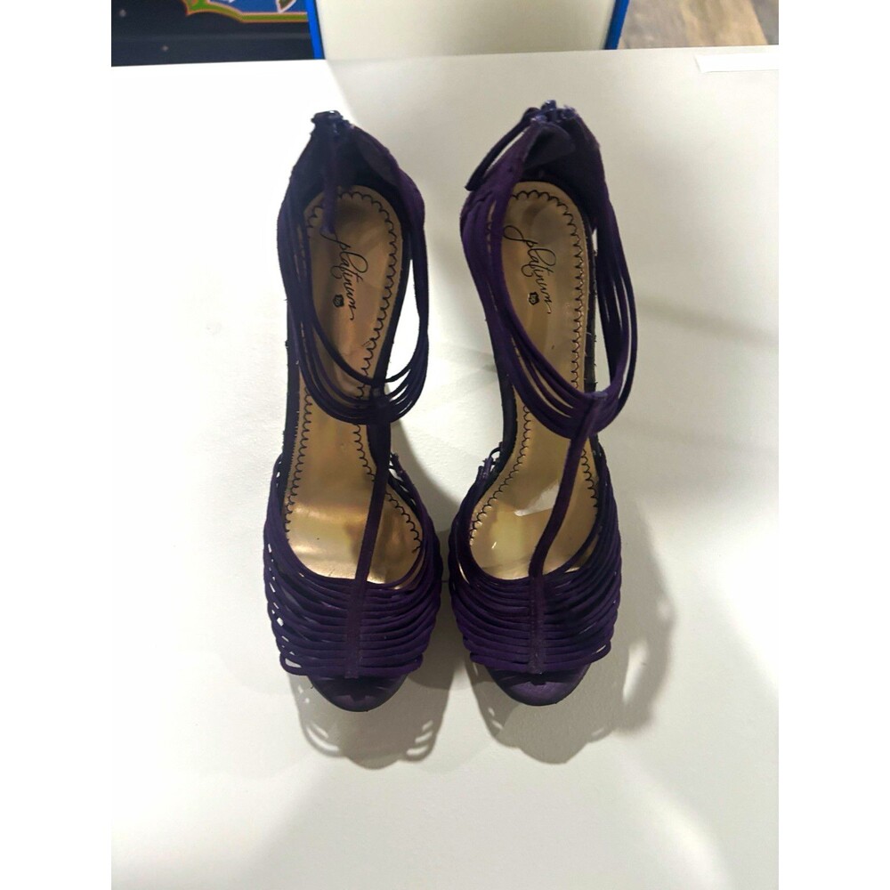 Rampage Women's Purple Suede Strappy Ankle Strap Stiletto Open Toe Heels 8.5M